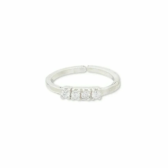 Hand Crafted Jewelry - Hand Crafted Sterling Silver Over Copper India Row of 4 CZ Adjustable Ring